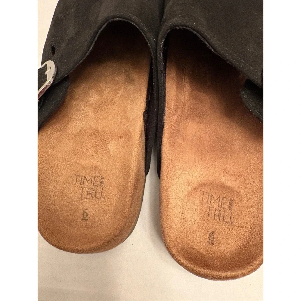 Time and Tru Womens Comfort Clogs Bundle Black Tan Faux Suede Mules Size 6 Pair - Picture 12 of 12